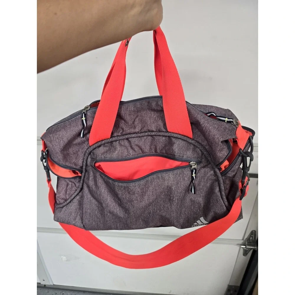 Adidas Gym Duffle Bag Gray/Orange Sport Training Travel Carry-On Shoulder Strap
